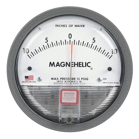 Dwyer Instruments Differential pressure gage, range 0-5.0" w.c., minor divisions .10 with adjustable signal flag. 2005-ASF